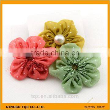 Wholesale Colorful Flower With Beads 5cm Girls Hair Weeding Stain Ribbon Bows photo-3