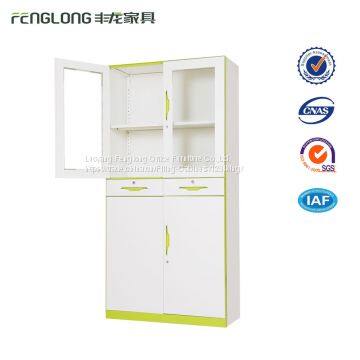 Modern and Hot Luoyang 2 Glass Doors Office Metal Filing Cabinet With Shelf and Drawers photo-2