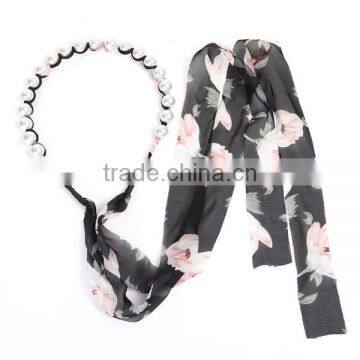 Acrylic Headband Black Multicolor Flower Pattern