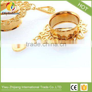 Gold Copper Opal Hollowed-out Flower Long Ear Plug