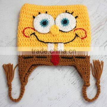 knitted crochet square spongebob baby hat