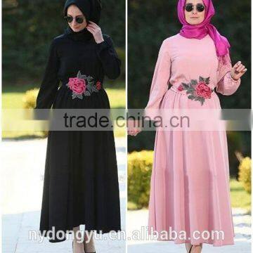 polyester rose waist muslim dress/dql Arabian islamic polyester breathable abaya kaftan dresses/loose fit middle east clothing