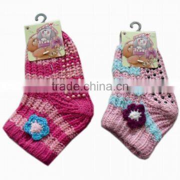 Anti-slip Striped Knitted Warm Cute Floor Socks With Flower photo-2