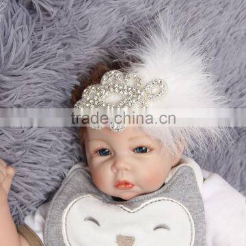 Rhinestone and feather little girl banquet baby accessories wholesale girl headband