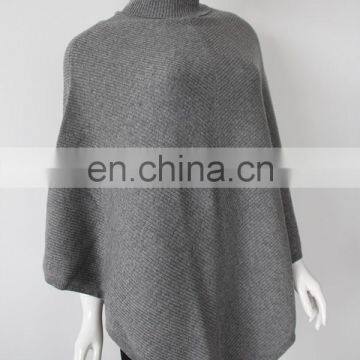 fashion 12gg rib knit women roll neck cashmere sweater poncho