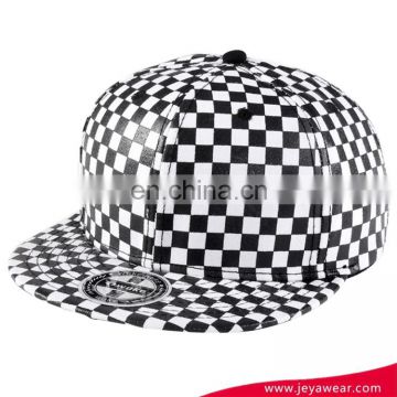 Black and white check cotton fabric baseball cap high quality snapback without logo