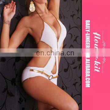Factory Price Women Hot Sexy White Halter Teddy Lingerie
