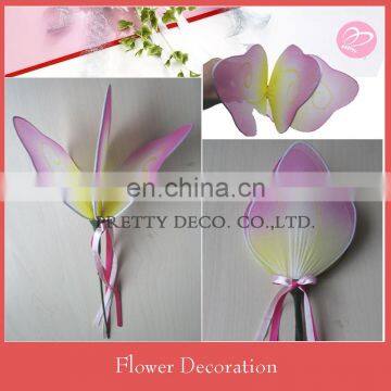 Purple Pink 3 petal flower with ribbon and stick