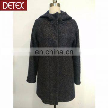 Promotional Navy Blue Hooded Ladies Long Coat Design