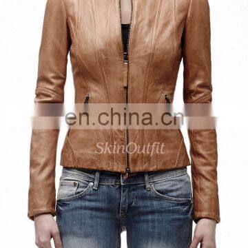 WoMen Real Sheep Brown Mens Leather Jacket