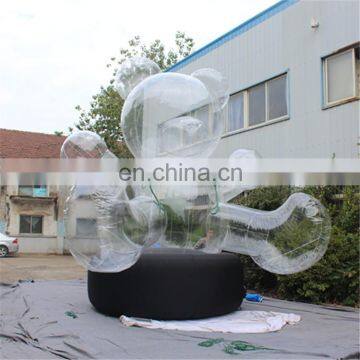 New design cartoon christmas transparent/clear bear inflatable can add ledlight&decoration