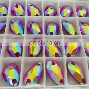 DZ-3065 AB Effect Color Flat Back Drop Crystal Sew on Stones for Clothes photo-3