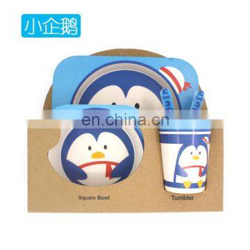 Penguin Creative милый карикатурный детский набор столовой посуды из бамбукового волокна, состоящий из пяти предметов, для детского сада, детская миска, детское обеденное блюдо