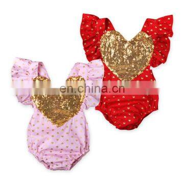 Wholesale Summer one-piece girls with love sequined triangle climbing harlequin boutique girls romper