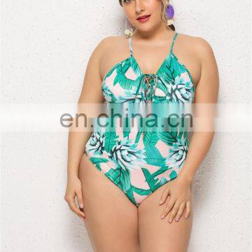New Sexy Bikini Plus Size Woman Siamese Fat Swimsuit Halter Strap Printed Swimsuit