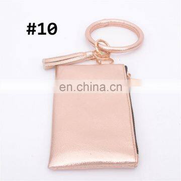PU Leather Key Chain Matching Wristlet Bag Women Circle Tassel Bracelet Wristlet Keychains Purse Phone Wallet