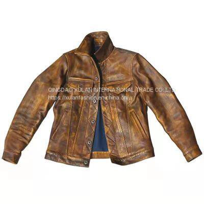 2021NEW FASHION WASHED MEN'S GENUINE COWSKIN LEATHER JACKET FACTORY HOT SALE photo-3