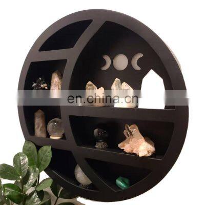 Wall Mounted round Moon Shelf Wooden Floating Shelves Hanging Storage Display Shelf Wall Decor for Living Room