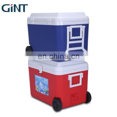 2021 Gint Wholesale  large golf Portable Plastic Ice box Custom Promotion trolley wheeled cooler box for outdoor