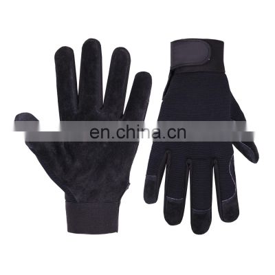 HANDLANDY Black Pigskin Pig Leather Work Gloves Split Leather Mechanics Gardening Driving Industrial Safety Gloves