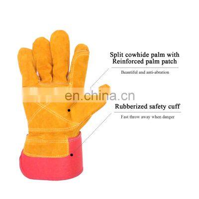 HANDLANDY Leather Gloves Motorcycles Split Cowhide Leather Palm Work Gloves Leather Safety Gloves