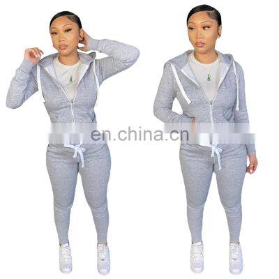 European and American Amazon source Commuter Women's Fashion Trend Cotton Sweater Tight Two-piece Hooded Suit