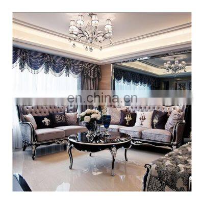 Factory Wholesale Classic Antique Solid Wood Carved Leather Couch Living Room Sofas Set