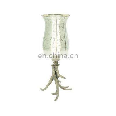 Luxury Metal Hurricane Stand Candle Holder Popular Open Ended Hurricane Transparent Glass Candle Holder