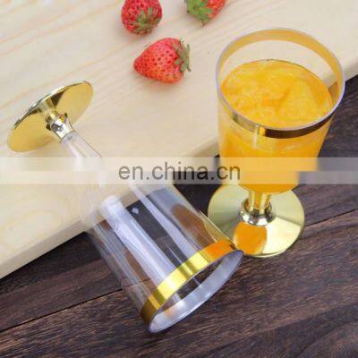 Wedding Disposable Plastic 6oz Clear Plastic Cup Gold Rimmed Tumbler Wine Stem Ware Champagne Flutes With Gold Rim photo-4