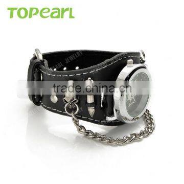 Mens Gothic Punk Rock Chain Skull Bullets Black Leather Watch LVB227 photo-3