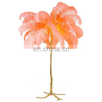 Modern Decor Floor Lamp With Feathers Brass Gold Tree Branch Standing Light Resin Ostrich Reading Corner Lights