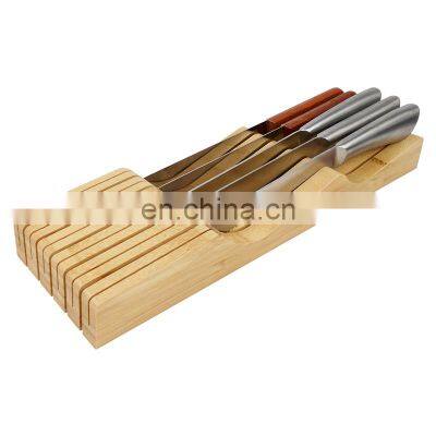 Bamboo In-Drawer Knife Block Set Large Kitchen Detachable Washable Cutlery Slot Organizer for Sharpening Steel and Cutter