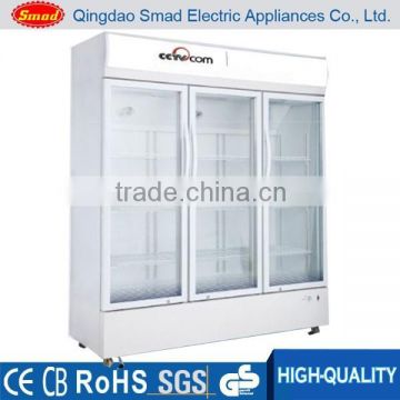 3 doors glass display refrigerator, supermarket glass door refrigerator