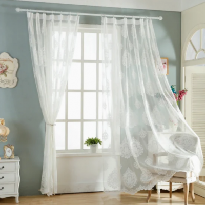 Manufacturer Supplier Wholesale Hot Sell 100% Polyester Lovely Romantic Various Design Fashion Lace Sheer Look Sheer Curtain Fabric Curtains for The Living Room