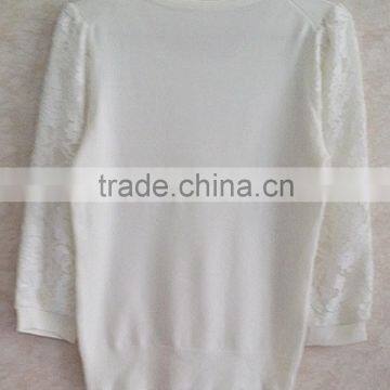 Three Quarter Sleeve Knitting Wear Lace Pullover for Lady photo-4