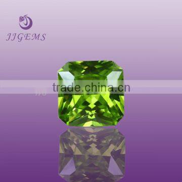 Radiant cut synthetic rough green quartz gemstone