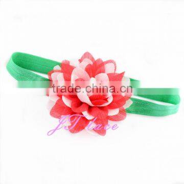 Red/White /Green Silver chiffon flower with headband- Shabby Chiffon Flower in piece