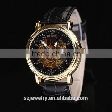 New Arrival Fashion Leather Watch,OEM Watch, Mechanical Black Leather Wrist Watches