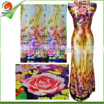 S075 New Create Design Silk Satin Fabric Wedding Satin Fabric printed flower pattern