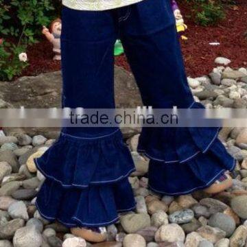 Wholesale Baby girls boutique cotton jeans kids denim ruffle pants new style