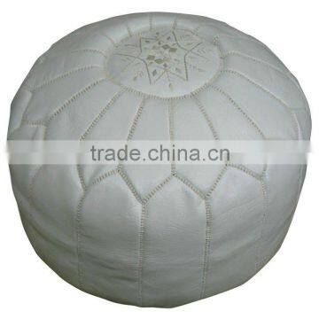 White Moroccan Leather Pouf Pouffe