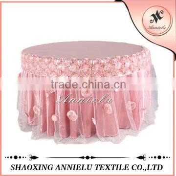 Fancy 120" blush organza rosette wedding table cloth