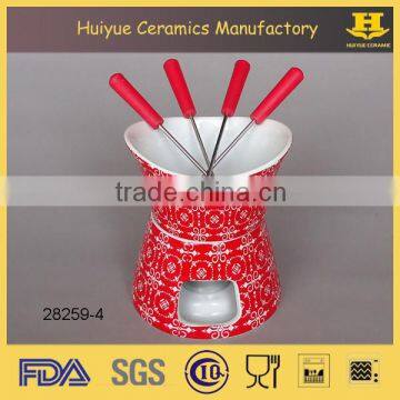 Chinese fondue set, ceramic decal cheese fondue