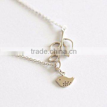 925 sterling silver Bird necklace leaf charm necklace