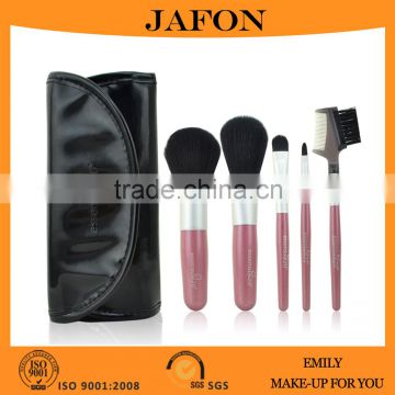 Round short handle 5 pcs brush set for makeup with PU leather bag