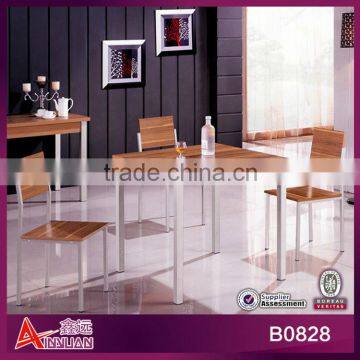 B0828 restaurant red oak with silver metal legs dinning table set