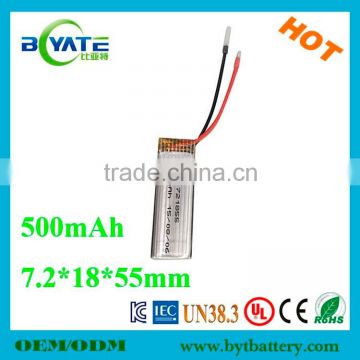 Small Ultra-thin 721855 rechargeable 3.7V lithium battery for led lighting