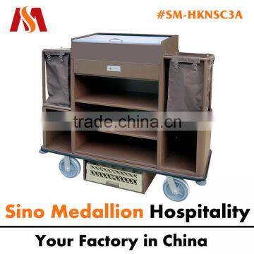 5 Star Hotel Resorts Guest Room Housekeeping Service Trolley with Wooden Box