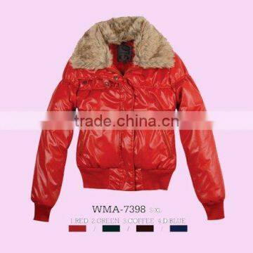 Ladies padded imitation leather coat (WMA-7398)