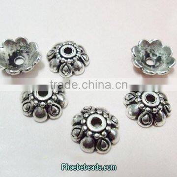 Wholesale 10mm Jewelry Accessories Retro Tibetan Silver Flower Bead Caps PB-BC002
